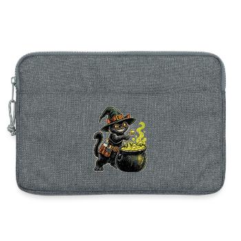 Halloween Hexenkatze werdender Papa mit Kessel - Laptoptasche 13" - Grau meliert - Vorne