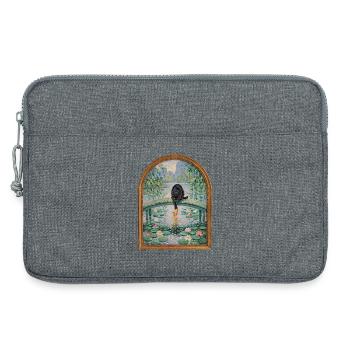 Schwarzer Kater angelt Koi im Seerosenteich - Laptoptasche 13" - Grau meliert - Vorne