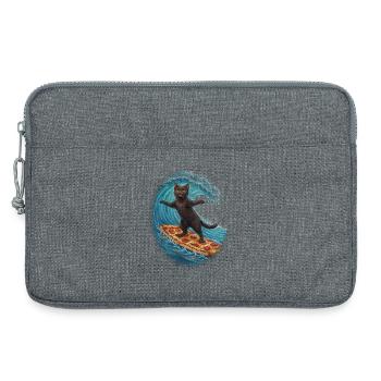 Schwarzer Kater surft auf Pizza Welle - Laptoptasche 13" - Grau meliert - Vorne
