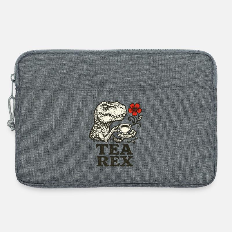Dinosaurier mit Tee und Blumenakzent - Laptoptasche 13" - Grau meliert