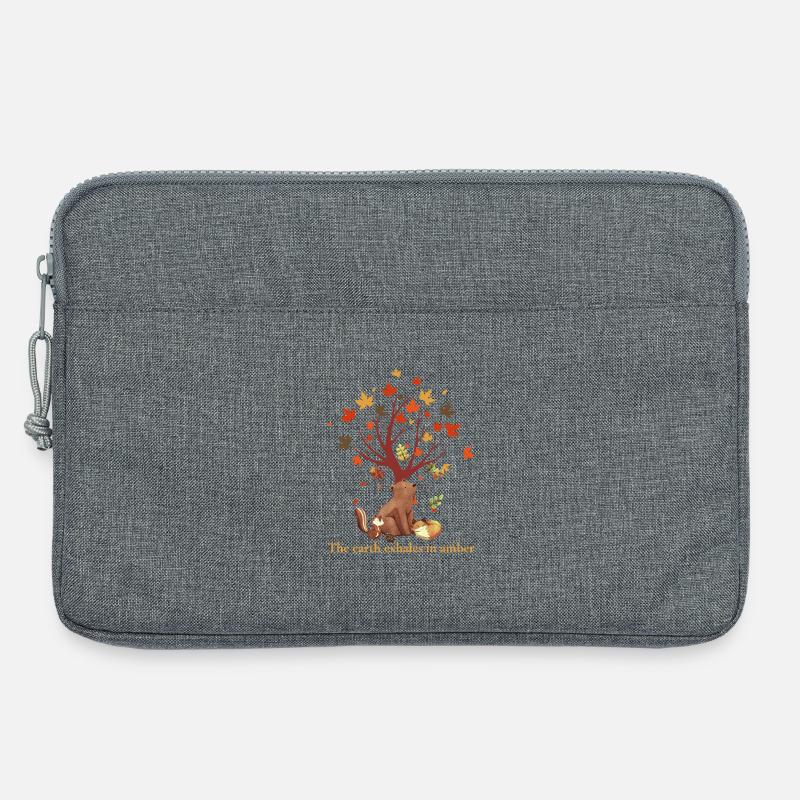 Waldtiere mit Herbstbaum und Spruch - Laptoptasche 13" - Grau meliert