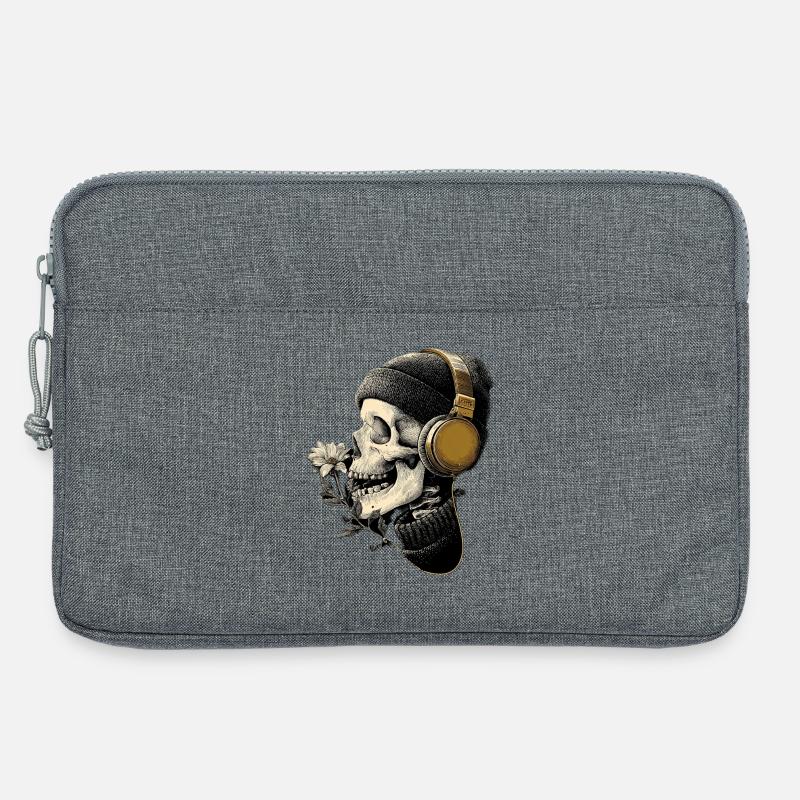 Kopfhörer-Skull mit Blume - Laptoptasche 13" - Grau meliert