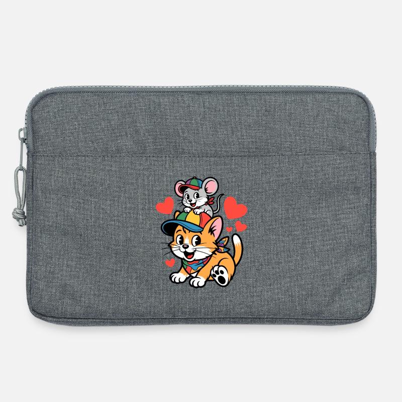 Katze und Maus Freundschaft mit Herz - Laptoptasche 13" - Grau meliert