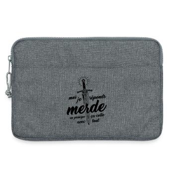 Moi j'réponds Merde en principe ça colle avec tout - Sacoche pour ordinateur portable 13 pouces - gris chiné - Devant
