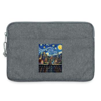 Cosmic Cat Over Moonlit City - Laptop bag 13" - heather grey - Front