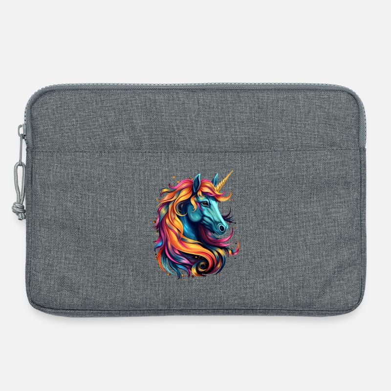 Regenbogen-Einhorn Kopfkunst - Laptoptasche 13" - Grau meliert
