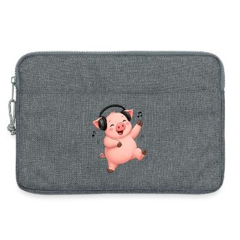 Schwein tanzt singt Bauer Bauernhof Musik - Laptoptasche 13" - Grau meliert - Vorne