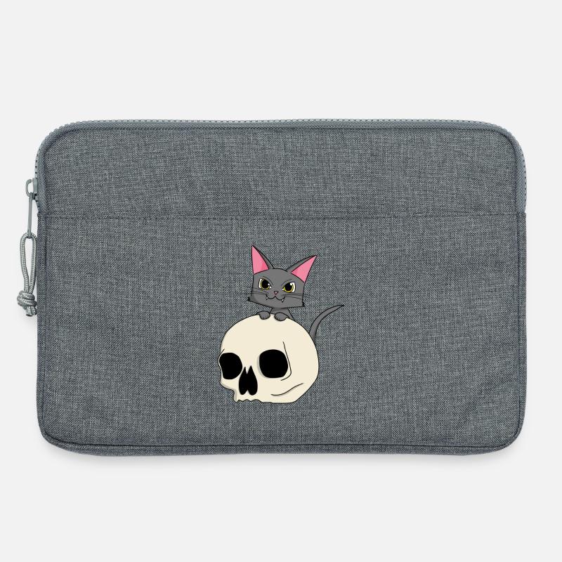 Katzenkopf mit Schädel-Design - Laptoptasche 13" - Grau meliert