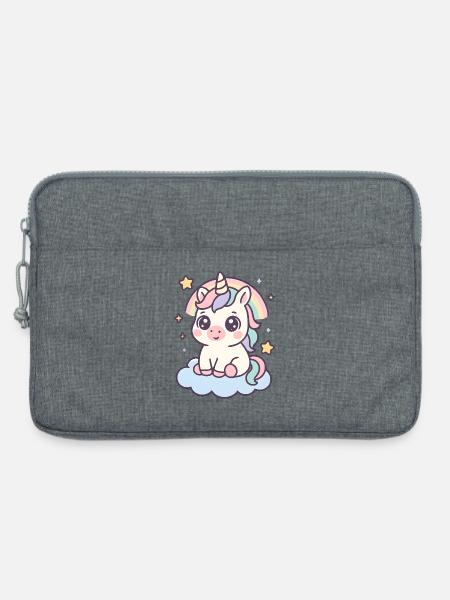Kawaii Einhorn auf Wolke mit Regenbogen Sterne - Laptoptasche 13" - Grau meliert