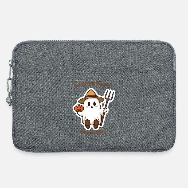 Farmer Boo – Cute Halloween Ghost Sticker with Pum - Laptoptasche 13" - Grau meliert