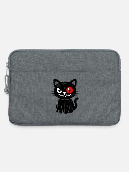 Schwarze Katze mit rotem Auge sitzend - Laptoptasche 13" - Grau meliert