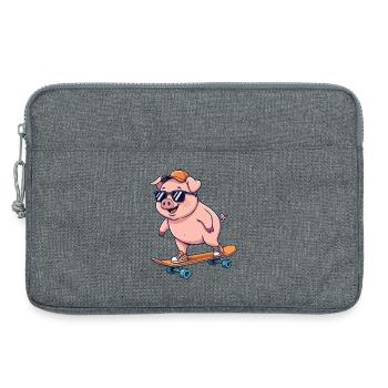 Lustiges Schwein läuft auf Skateboard Cartoon-Skater - Laptoptasche 13" - Grau meliert - Vorne
