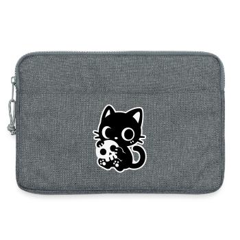 Chat mignon effrayant avec un crâne | Kawaii Spooky Mot - Sacoche pour ordinateur portable 13 pouces - gris chiné - Devant