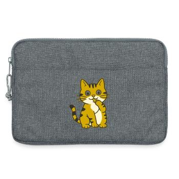 Lèche la patte, chat cartoon mignon à patte - Sacoche pour ordinateur portable 13 pouces - gris chiné - Devant