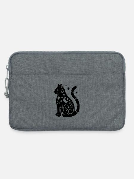 Magische Katze - Schwarz mit Sternen - Laptoptasche 13" - Grau meliert
