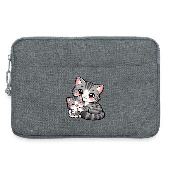 Maman chatte et son doux chaton se blottissent ensemble - Sacoche pour ordinateur portable 13 pouces - gris chiné - Devant