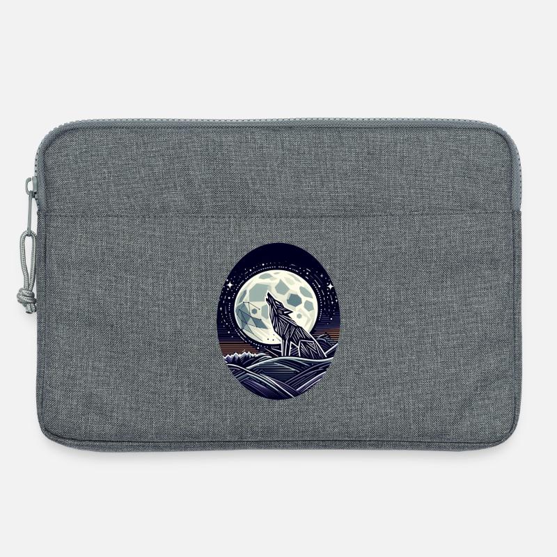 Geometric Wolf and Full Moon - Laptop bag 13" - heather grey
