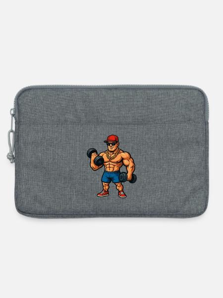 Bodybuilder mit Goldkette und Hanteln - Laptoptasche 13" - Grau meliert