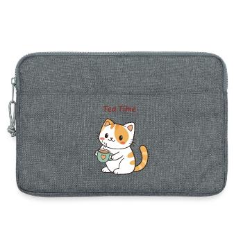 Katzentee-Zeit süß - Laptoptasche 13" - Grau meliert - Vorne