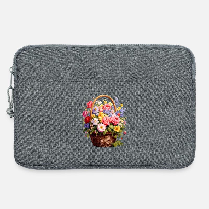 Weidenkorb mit Frühlingsblumen - Laptoptasche 13" - Grau meliert