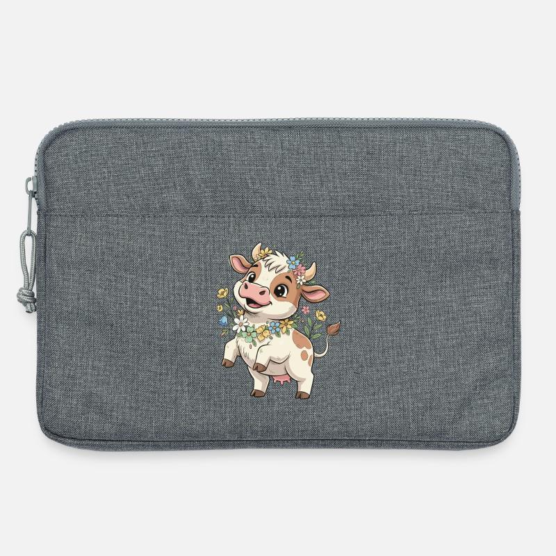 Kuh mit Blumenkranz - Laptoptasche 13" - Grau meliert