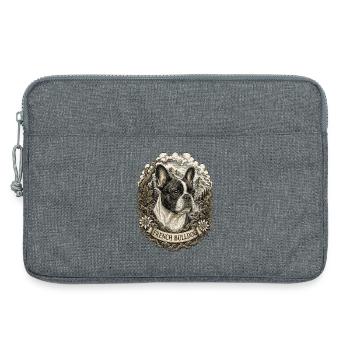 Französische Bulldogge im Vintage Stil - Laptoptasche 13" - Grau meliert - Vorne