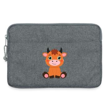 Kleine Highland Kuh sitzt – Süßes Flauschi Art - Laptoptasche 13" - Grau meliert - Vorne