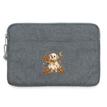 Gruseliger Geisterwelpe mit Kürbissen - Laptoptasche 13" - Grau meliert - Vorne