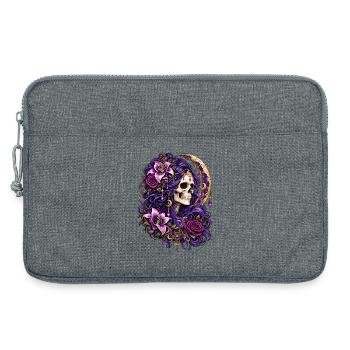 Schädelfrau, Mondblumen, Lila, Gotisch, - Laptoptasche 13" - Grau meliert - Vorne
