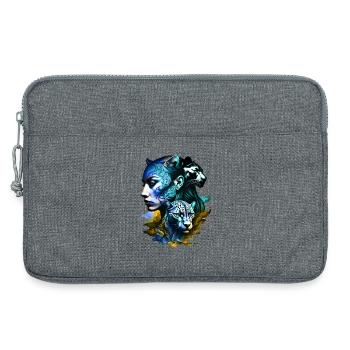 Léopard au visage féminin légendaire - Sacoche pour ordinateur portable 13 pouces - gris chiné - Devant