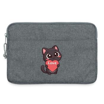 Chat noir à cœur Love - Sacoche pour ordinateur portable 13 pouces - gris chiné - Devant