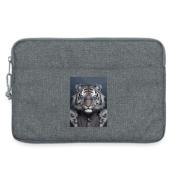 Schwarz-grauer königlicher Tigerkopf mit blauen Augen - Laptoptasche 13" - Grau meliert - Vorne