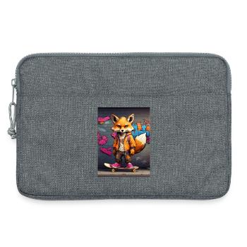 Urbaner Fuchs auf Skateboard im Graffiti-Stil - Laptoptasche 13" - Grau meliert - Vorne