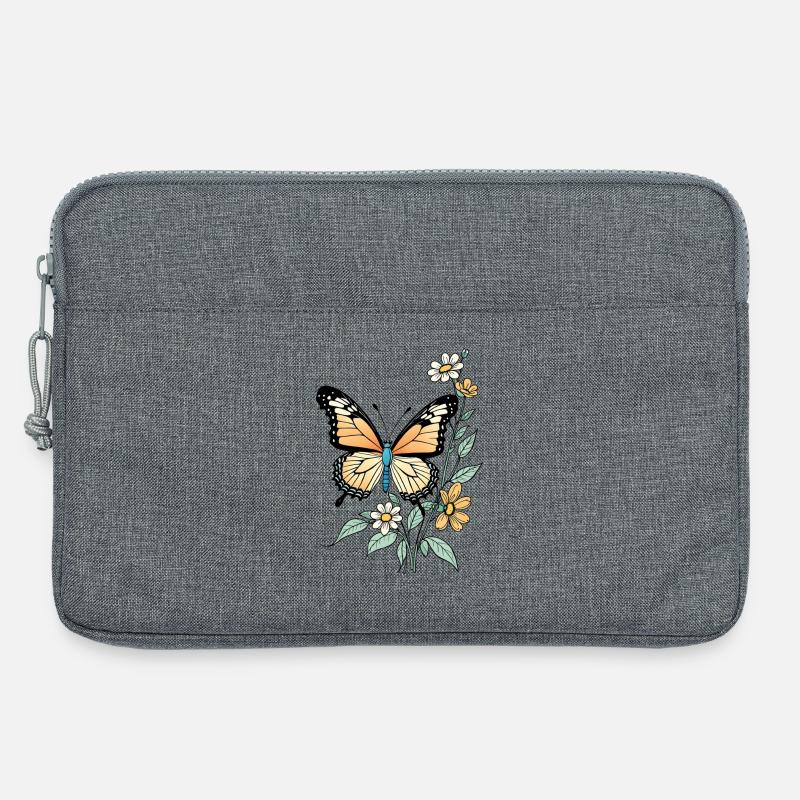 Schmetterling mit Blumen, Butterfly - Laptoptasche 13" - Grau meliert