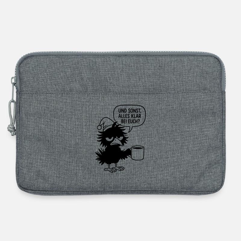 Schwarzer Rabe mit Schlafmütze und Sprechblase - Laptoptasche 13" - Grau meliert