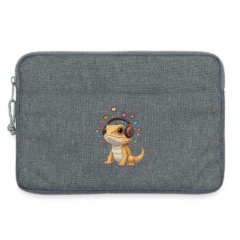 Niedlicher Gecko liebt Musik. Batagame Kopfhörer - Laptoptasche 13" - Grau meliert - Vorne