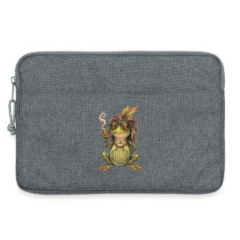 Aquarelle : Grenouille bohème avec pipe et plumes - Sacoche pour ordinateur portable 13 pouces - gris chiné - Devant
