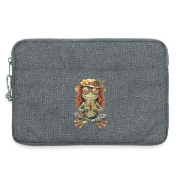 Motif aquarelle : Grenouille bohème méditatrice - Sacoche pour ordinateur portable 13 pouces - gris chiné - Devant