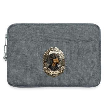 Dackel im Vintage Stil mit Berglandschaft - Laptoptasche 13" - Grau meliert - Vorne