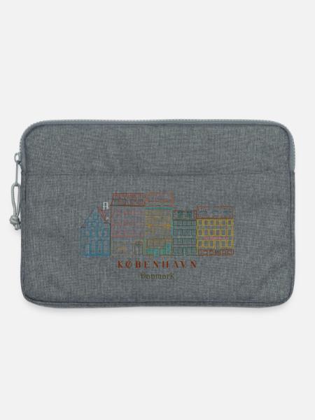 Kopenhagen, alter Hafen handgezeichnete Häuser - Laptoptasche 13" - Grau meliert