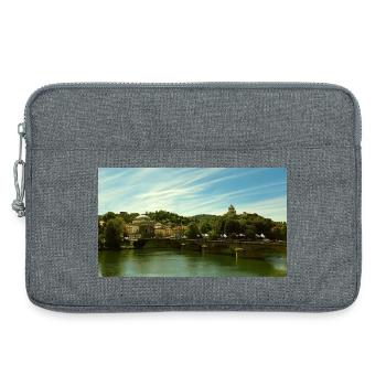 Panorama de la ville au bord de la rivière et du pont - Sacoche pour ordinateur portable 13 pouces - gris chiné - Devant