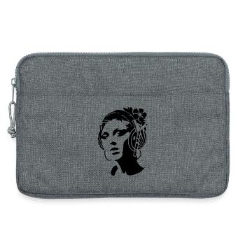 junge Frau mit Kopfhörer und Blume im Haar - Laptoptasche 13" - Grau meliert - Vorne
