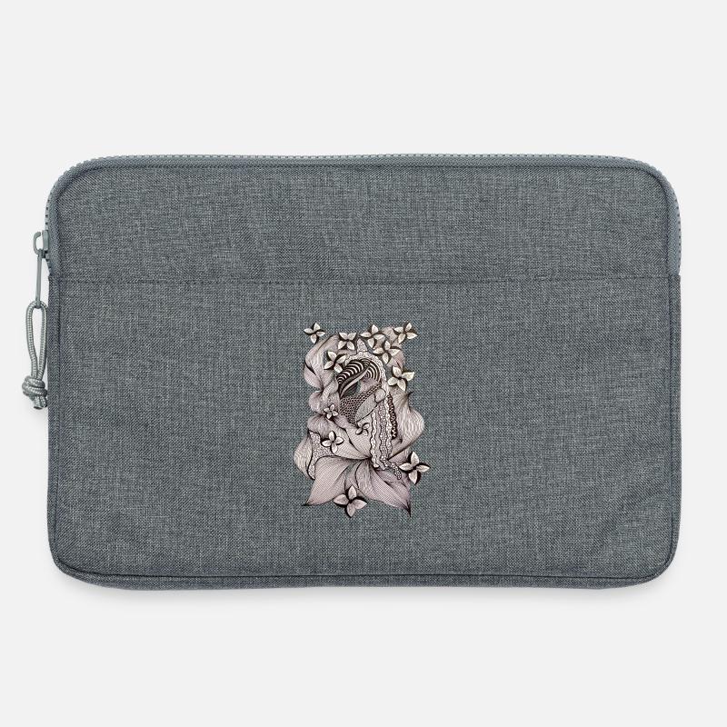 Zentangle Blumenmuster Schwarzweiß - Laptoptasche 13" - Grau meliert