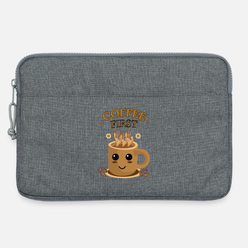 Coffee First – Kawaii | Kaffeetasse Motiv - Laptoptasche 13" - Grau meliert
