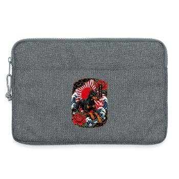 Dobermann im japanischen Irezumi Tattoo Stil - Laptoptasche 13" - Grau meliert - Vorne