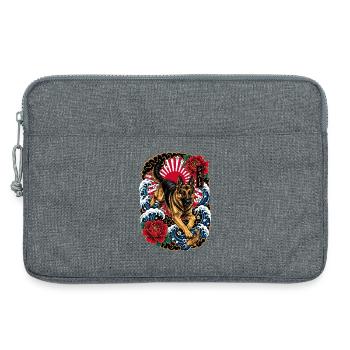 Deutscher Schäferhund im Japan Tattoo Stil - Laptoptasche 13" - Grau meliert - Vorne