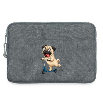 Carlin, trottinette, trottinette, dessin animé drôle - Sacoche pour ordinateur portable 13 pouces - gris chiné - Devant