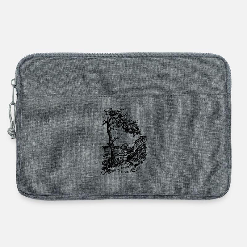 Ostsee Strand Linolschnitt schwarz - Laptoptasche 13" - Grau meliert