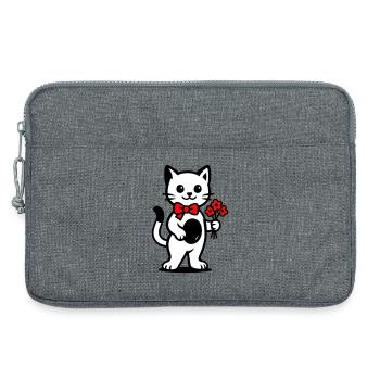 Amoureux des chats kawaii avec ruban rouge - Sacoche pour ordinateur portable 13 pouces - gris chiné - Devant