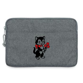 Black Cat with Red Ribbon - Laptop bag 13" - heather grey - Front